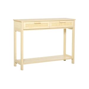 HOMCOM Console table d'appoint dim. 100L x 30l x 76H cm 2 tiroirs façades cannage en rotin étagère MDF aspect bois clair - Publicité