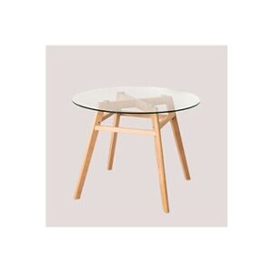 SKLUM Table à manger ronde en verre et bois de hêtre Scand Nordic Ø100 cm 76,5 cm - Publicité