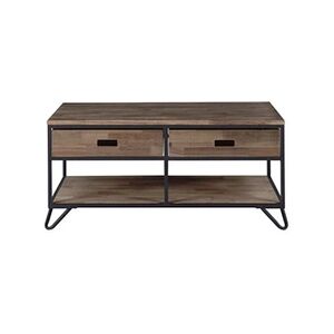 Pegane Table basse en bois coloris chêne américain / pieds noir - Longueur 150 x profondeur 46 x hauteur 75 cm - Publicité