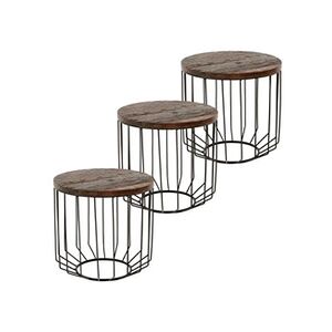 Womo Design WOMO-DESIGN Table d'Appoint Ronde Set 3x -Ø50 cm- Bois Massif Ancien Naturel - Cadre - Publicité