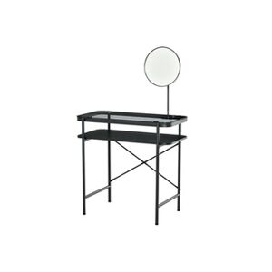 HOMCOM Coiffeuse design contemporain table de maquillage plateau verre trempé étagère miroir pivotant métal noir - Publicité