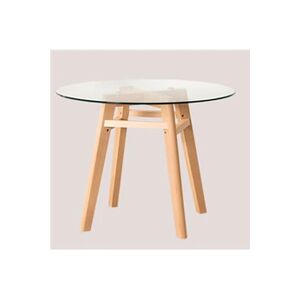 SKLUM Table à manger ronde en verre et bois de hêtre Scand Nordic Ø120 cm 76,5 cm - Publicité
