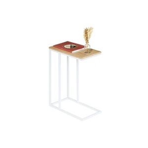 Idimex Bout de canapé DEBORA table d'appoint table à café table basse de salon cadre en métal blanc plateau en MDF décor chêne sonoma - Publicité