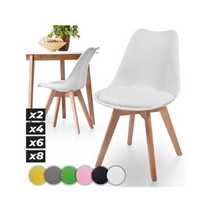 Miadomodo Chaises de Salle à Manger Scandinaves - Set de 2, Assise Rembourré, Pieds en Bois Hêtre, Style Moderne Rétro, Blanc - Chaise pour Salon, Chambre, - Publicité