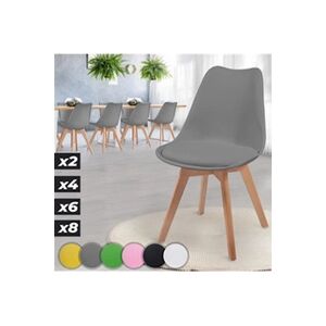 Miadomodo Chaises de Salle à Manger Scandinaves - Set de 8, Assise Rembourré, Pieds en Bois Hêtre, Style Moderne Rétro, Gris - Chaise pour Salon, Chambre, - Publicité