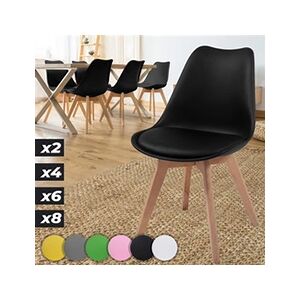 Miadomodo Chaises de Salle à Manger Scandinaves - Set de 6, Assise Rembourré, Pieds en Bois Hêtre, Style Moderne Rétro, Noir - Chaise pour Salon, Chambre, - Publicité