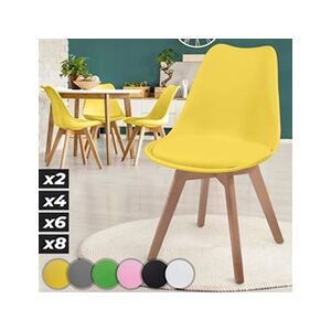 Miadomodo Chaises de Salle à Manger Scandinaves - Set de 4, Assise Rembourré, Pieds en Bois Hêtre, Style Moderne Rétro, Jaune - Chaise pour Salon, Chambre, - Publicité