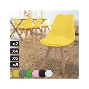 Miadomodo Chaises de Salle à Manger Scandinaves - Set de 6, Assise Rembourré, Pieds en Bois Hêtre, Style Moderne Rétro, Jaune - Chaise pour Salon, Chambre, - Publicité