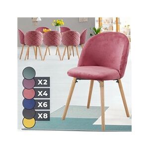 Miadomodo Chaise de Salle à Manger en Velours - Lot de 8, Pieds en Bois Hêtre, Style Moderne, Rose - Chaise Scandinave pour Salon, Chambre, Cuisine, Bureau - Publicité