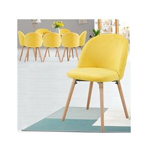 Miadomodo Chaise de Salle à Manger en Velours - Lot de 8, Pieds en Bois Hêtre, Style Moderne, Jaune - Chaise Scandinave pour Salon, Chambre, Cuisine, Bureau - Publicité