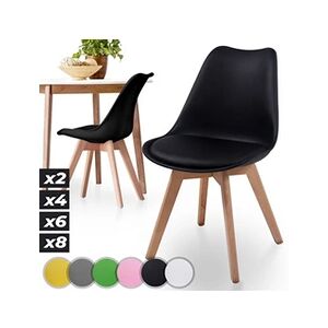 Miadomodo Chaises de Salle à Manger Scandinaves - Set de 2, Assise Rembourré, Pieds en Bois Hêtre, Style Moderne Rétro, Noir - Chaise pour Salon, Chambre, - Publicité