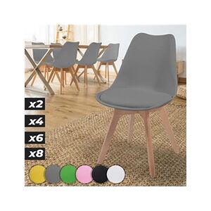 Miadomodo Chaises de Salle à Manger Scandinaves - Set de 6, Assise Rembourré, Pieds en Bois Hêtre, Style Moderne Rétro, Gris - Chaise pour Salon, Chambre, - Publicité