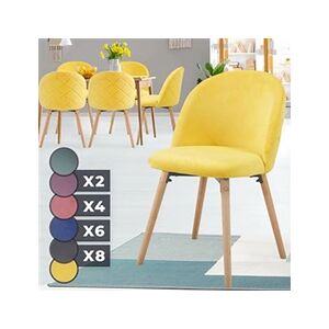 Miadomodo Chaise de Salle à Manger en Velours - Lot de 6, Pieds en Bois Hêtre, Style Moderne, Jaune - Chaise Scandinave pour Salon, Chambre, Cuisine, Bureau - Publicité