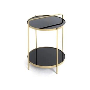 Pegane Table d'appoint en métal coloris or et verre trempé noir - Diamètre 38 x Hauteur 51 cm -- - Publicité