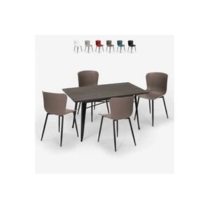 AHD Amazing Home Design Ensemble Table A Manger 120x60cm Design Industriel et 4 Chaises Restaurant Cuisine Ruler - Publicité