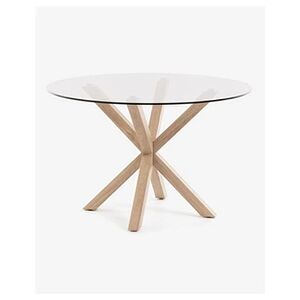 Pegane Table ronde en verre et acier effet bois - diamètre 119 x hauteur 76 cm - - - Publicité