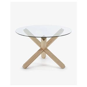 Pegane Table ronde coloris naturel en verre et pieds en en bois massif de chêne - diamètre 120 x hauteur 77 cm - - - Publicité