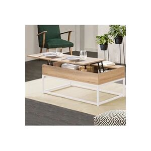 ID Market Table basse plateau relevable rectangulaire DETROIT bois et métal blanc design industriel - Publicité