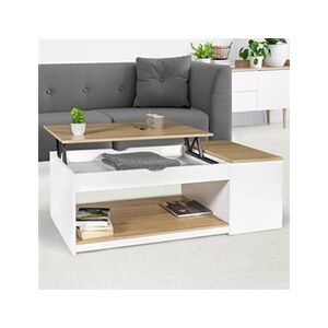 ID Market Table basse plateau relevable rectangulaire ELEA avec coffre bois blanc et façon hêtre - Publicité