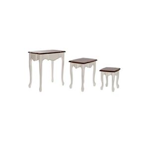 Pegane Set de 3 tables d'appoints en paulownia coloris marron / blanc -- - Publicité