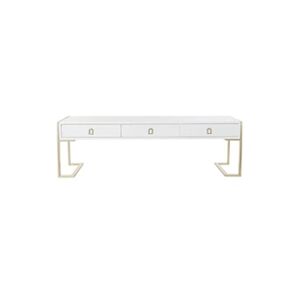 Pegane Table basse en bois et metal coloris blanc / dore - longueur 150 x profondeur 36 x hauteur 48 cm -- - Publicité