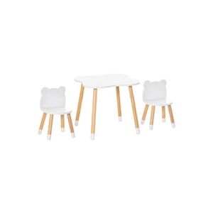 HOMCOM Ensemble table et chaises enfant design scandinave motif ourson bois pin MDF blanc - Publicité