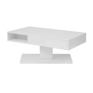 Vente-Unique.com Table basse avec plateau pivotant, 2 tiroirs et 2 niches - MDF - Blanc laqué - ILYA - Publicité