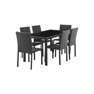 GENERIQUE Ensemble repas de jardin - table en verre trempé et 8 chaises en résine tressée noir - Table 160x80x73 cm - Chaise : 44x54x88 cm - A - Publicité