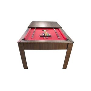 Play4fun Billard Américain HARMONY 6Ft - 206,5 x 116,5 x 80 cm avec accessoires et plateau dînatoire - Couleur Chêne - Rouge - Publicité