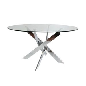 Pegane Table à manger ronde en verre trempé avec pieds en métal chromé - Diamètre 140 x Hauteur 76 cm-- - Publicité