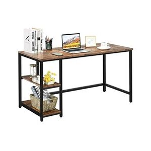 WeValley Bureau d'ordinateur, Table de Bureau avec étagère à 2 niveaux à gauche ou à droit, 120 x 55 x 73cm - Marron Rustique & Noir - Publicité