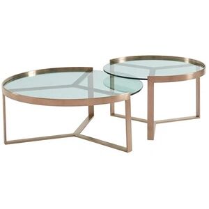 Vente-Unique.com Tables basses gigognes en verre trempé et acier inoxydable - Transparent et cuivré - BASERI - Publicité