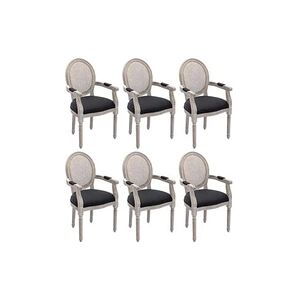 Vente-Unique.com Lot de 6 chaises avec accoudoirs - Cannage, tissu et bois d'hévéa - Noir - ANTOINETTE - Publicité