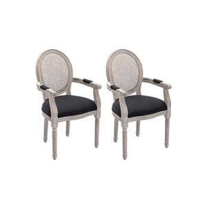 Vente-Unique.com Lot de 2 chaises avec accoudoirs - Cannage, tissu et bois d'hévéa - Noir - ANTOINETTE - Publicité