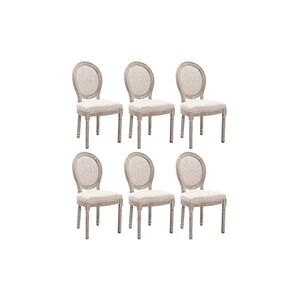 Vente-Unique.com Lot de 6 chaises - Cannage, tissu et bois d'hévéa - Beige - ANTOINETTE - Publicité