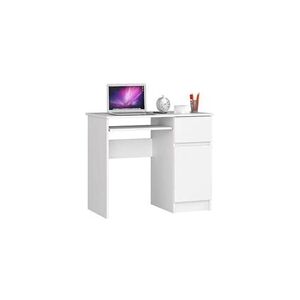 Akord Bureau d'ordinateur droit piksel blanc 90 cm 1 porte 1 tiroir façade blanche 3 étagères 90x50x77 cm - Publicité