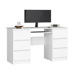 Akord Bureau d'ordinateur A11 Blanc 135 cm 6 tiroirs façade Blanche 135x50x77 cm - Publicité