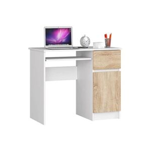 Akord Bureau d'ordinateur droit PIKSEL Blanc 90 cm 1 porte 1 tiroir façade Chêne Sonoma 3 étagères 90x50x77 cm - Publicité