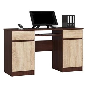 Akord Bureau d'ordinateur A5 Wengé 135 cm 2 portes 2 tiroirs façade Chêne Sonoma 5 étagères 135x50x77 cm - Publicité