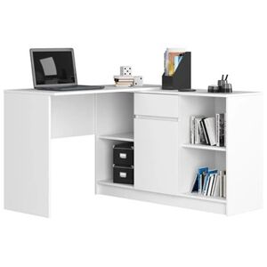 Akord Ensemble d' angle bureau B17 avec commode Blanc 120 cm 1 porte 1 tiroir façade Blanche 6 étagères 120x126x79 cm - Publicité