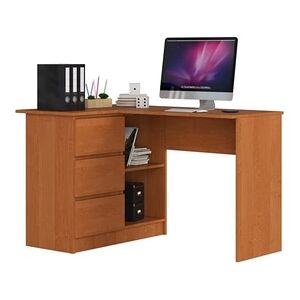 Akord Bureau d'angle gauche B16 Aulne 124 cm 3 tiroirs façade Aulne 2 étagères 124x85x77 cm - Publicité