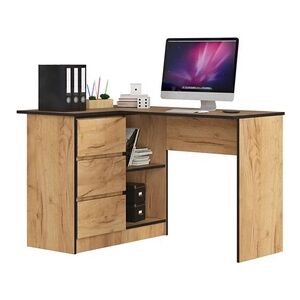 Akord Bureau d'angle gauche B16 Chêne Craft 124 cm 3 tiroirs façade Chêne Craft 2 étagères 124x85x77 cm - Publicité