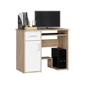 Akord Bureau d'ordinateur JAY Chêne Sonoma 90 cm 1 porte 1 tiroir façade Blanche 3 étagères 90x50x74 cm - Publicité