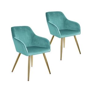 Tectake Chaises MARILYN Effet Velours Style Scandinave - turquoise/or x2 - Publicité