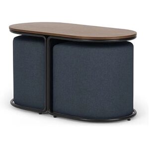 Vente-Unique.com Table basse + 2 poufs en tissu - Naturel et bleu - ADAR - Publicité