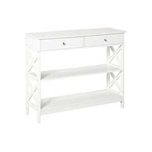 HOMCOM Console style table de drapier néo-rétro 2 tiroirs 2 étagères dim. 100L x 30l x 80H cm MDF blanc - Publicité