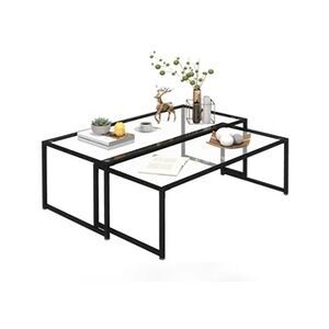 HOMCOM Tables gigognes lot de 2 tables basses rectangulaires design contemporain acier noir verre trempé 4 mm - Publicité