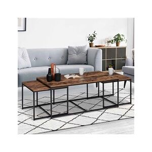 ID Market Lot de 3 tables basses gigognes DAYTON 113 cm effet vieilli design industriel - Publicité