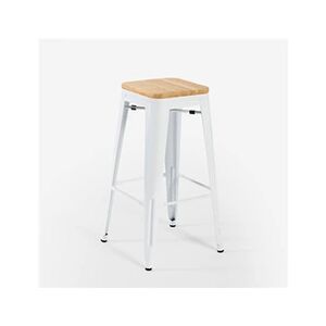 GENERIQUE Tabouret haut en métal Tolix pour cuisine-bar, plateau en bois Steel Up Wood blanc - Publicité