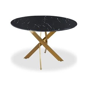 Non renseigné Table à manger ronde verre effet marbre noir et pieds en métal doré Xisor D 120 cm - Publicité